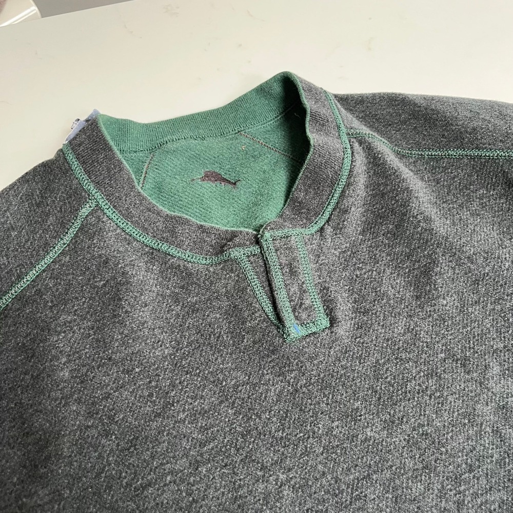 Tommy Bahama Mens Reversible Sweatshirt Green Charcoal Grey Cotton Pullover L - Picture 8 of 16
